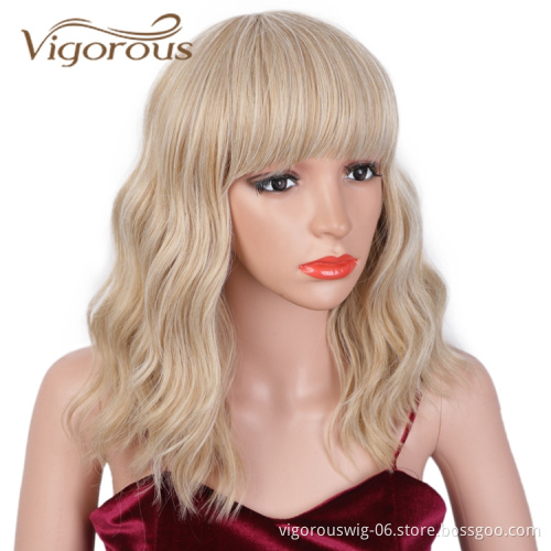 Heat Rrsistant Wholesale Suppliers Fiber Glueless Best Curly Wave Monofilament Color Machine Short Bob Synthetic Hair Wig